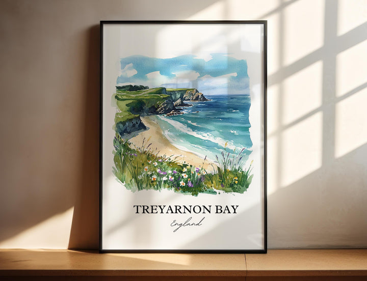 Treyarnon Bay Wall Art, St Merryn England Print, Padstow Watercolor Art, Treyarnon Bay Gift, Travel Print, Travel Poster, Housewarming Gift