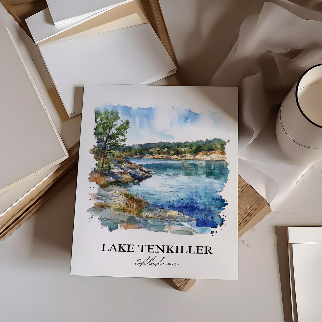 Lake Tenkiller Wall Art, Tenkiller Ferry Lake Print, Oklahoma Artwork, Lake Tenkiller Gift, Travel Print, Travel Poster, Housewarming Gift