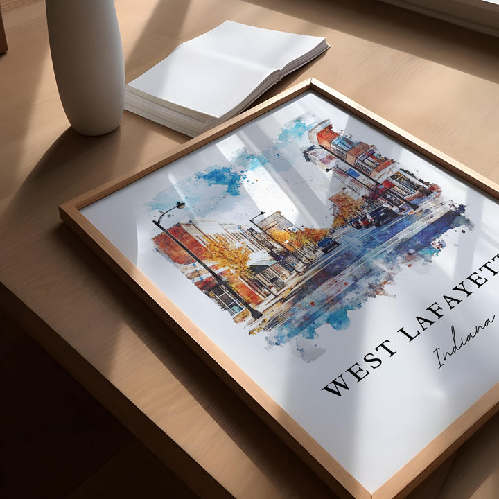 West Lafayette IN Art, West Lafayette Print, W Lafayette Watercolor, Purdue University Gift, Travel Poster, Housewarming Gift