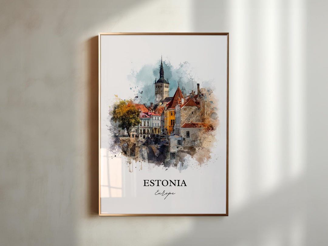 Estonia Wall Art, Estonia Print, Estonia Watercolor Art, Estonia Country Gift, Travel Print, Travel Poster, Housewarming Gift