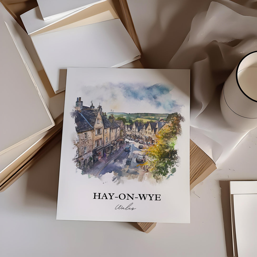 Hay-on-wye Wall Art, Wales Print, Wales Watercolor Art, Hay-on-wye Gift, Travel Print, Travel Poster, Housewarming Gift