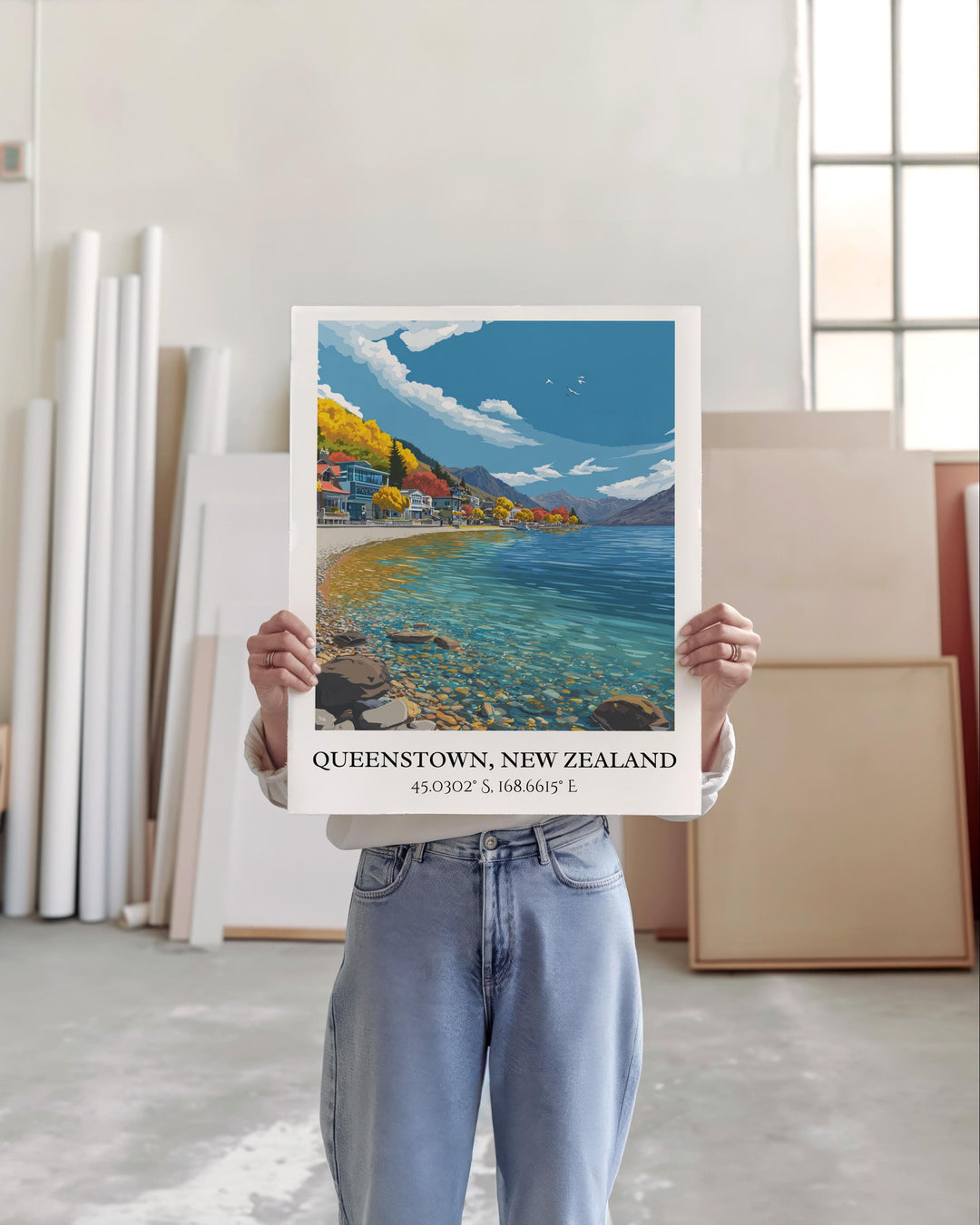 Queenstown Art, Queenstown Retro Travel Art, New Zealand Home Decor, New Zealand Gift, NZ Travel Art, Travel Prints, Housewarming Gift
