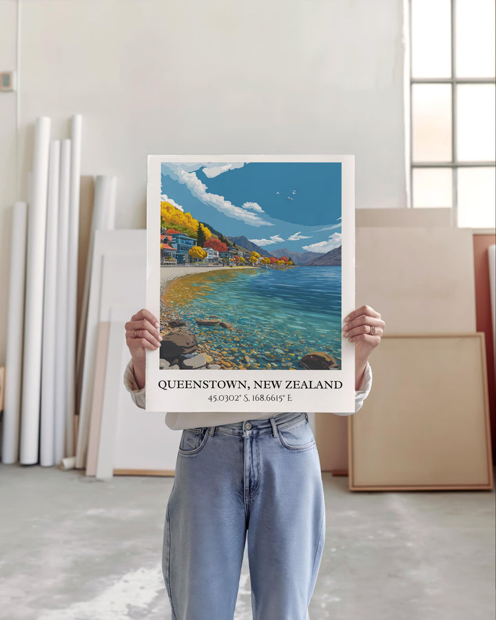 Queenstown Art, Queenstown Retro Travel Art, New Zealand Home Decor, New Zealand Gift, NZ Travel Art, Travel Prints, Housewarming Gift