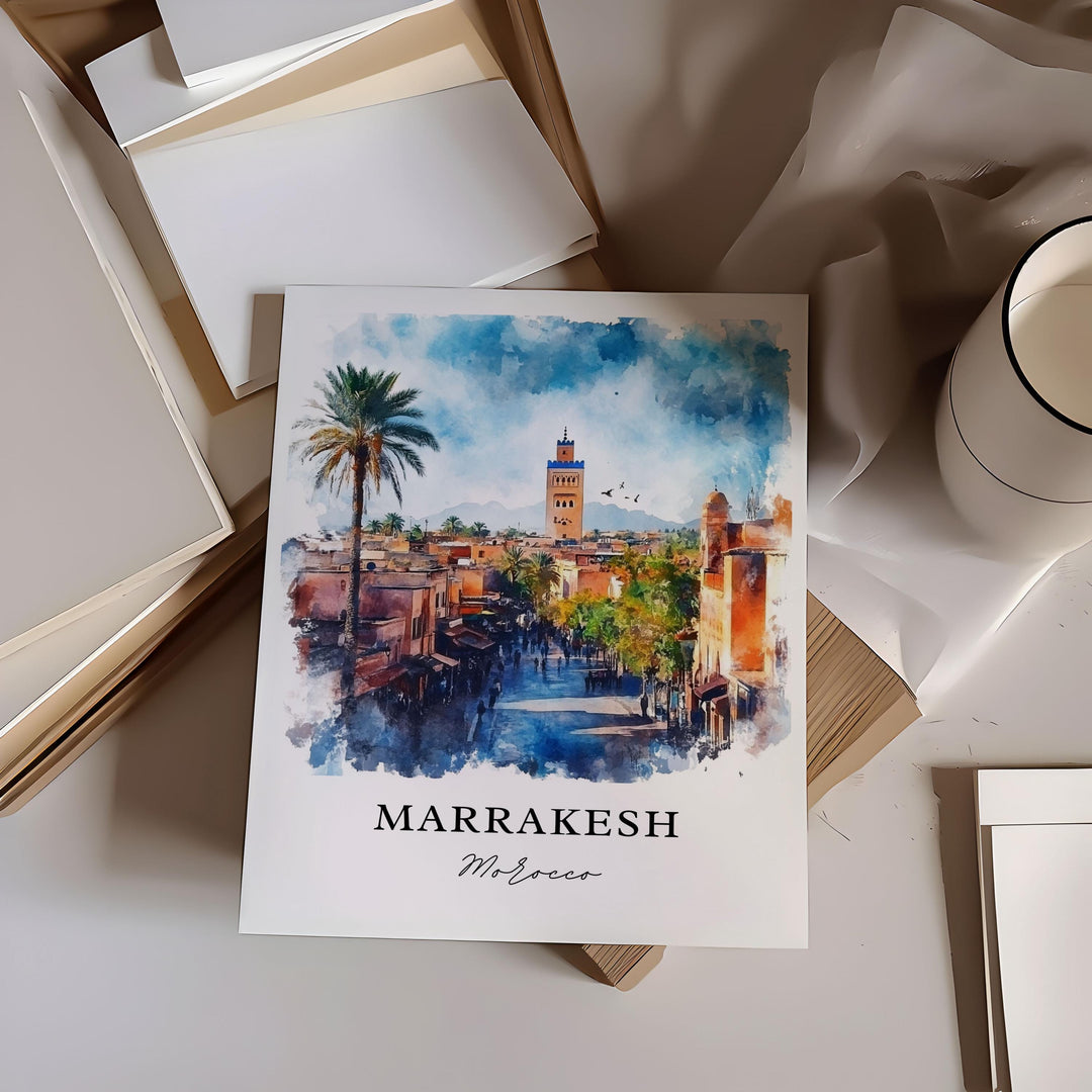 Marrakesh Wall Art, Marrakesh Print, Marrakesh Watercolor Art, Marrakesh Morocco Gift, Travel Print, Travel Poster, Housewarming Gift