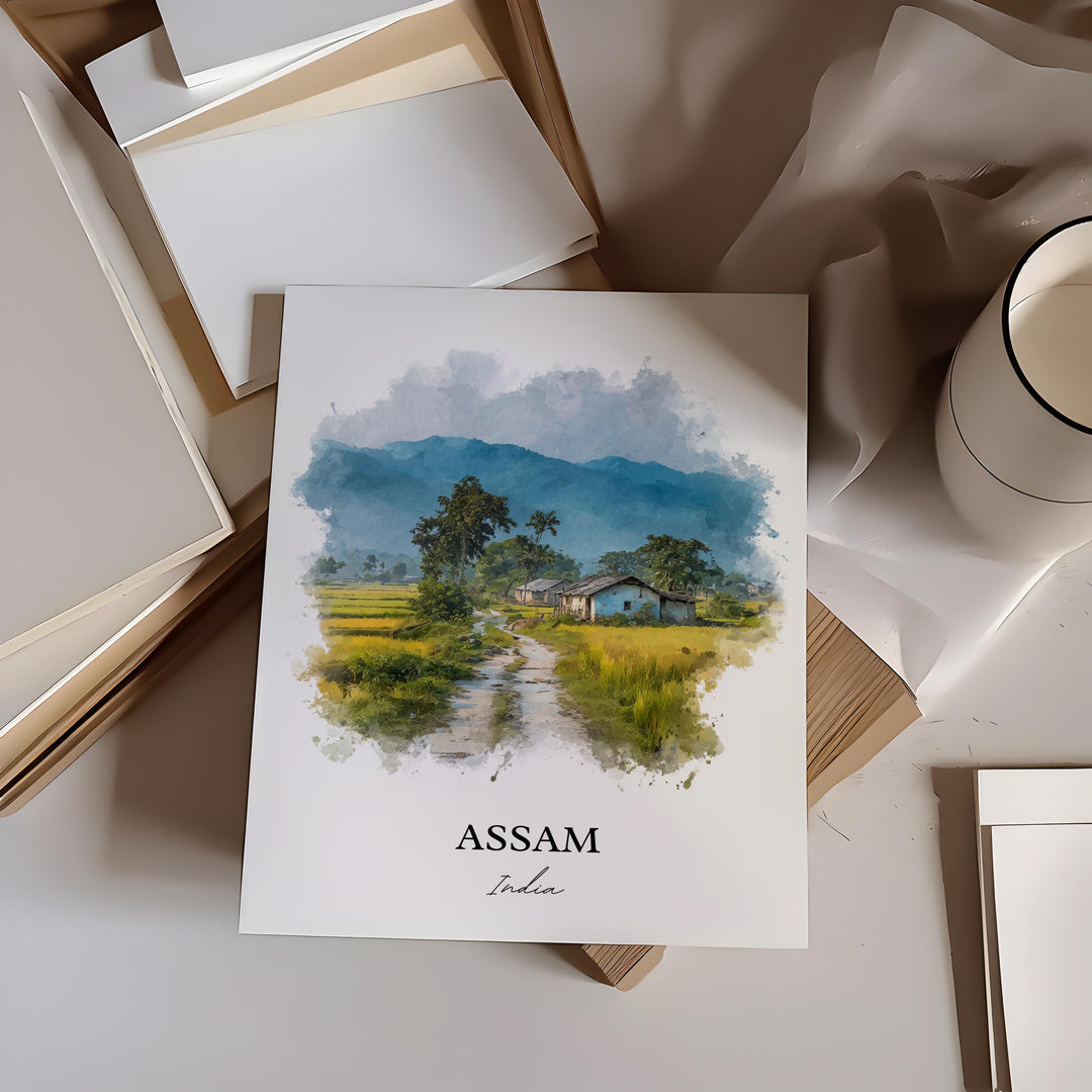 Assam India Wall Art, Assam India Print, India Watercolor Art, India Gift, Assam India Travel Print, Travel Poster, Housewarming Gift