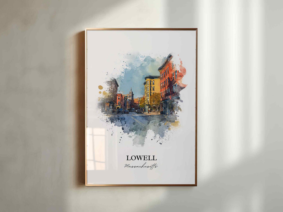 Lowell MA Wall Art, Lowell Print, Lowell Massachusetts Watercolor Art, Middlesex County Gift, Travel Print, Travel Poster, Housewarming Gift