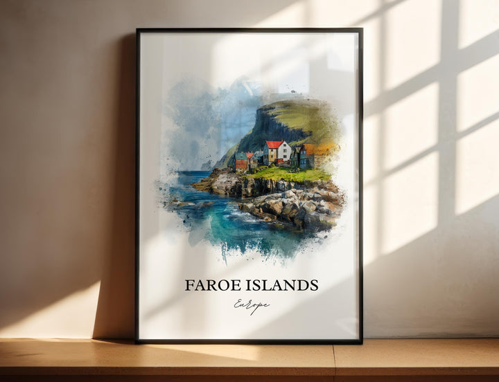 Faroe Islands Wall Art, Denmark Print, Faroe Islands Watercolor Art, Faroe Islands Gift, Travel Print, Travel Poster, Housewarming Gift