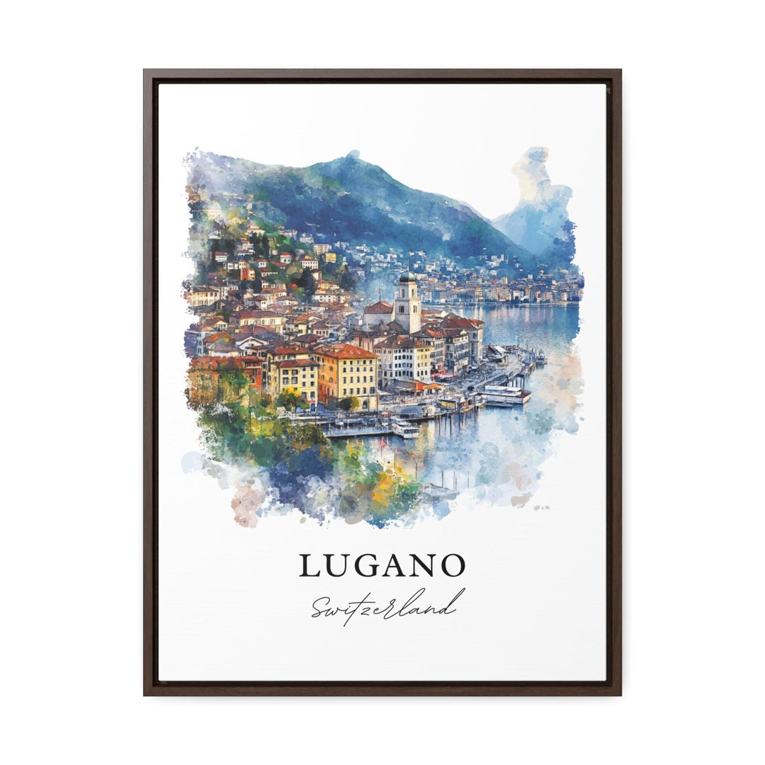 Lugano Switzerland Wall Art, Lugano Print, Lake Lugano Watercolor Art, Ticino Region Gift, Travel Print, Travel Poster, Housewarming Gift