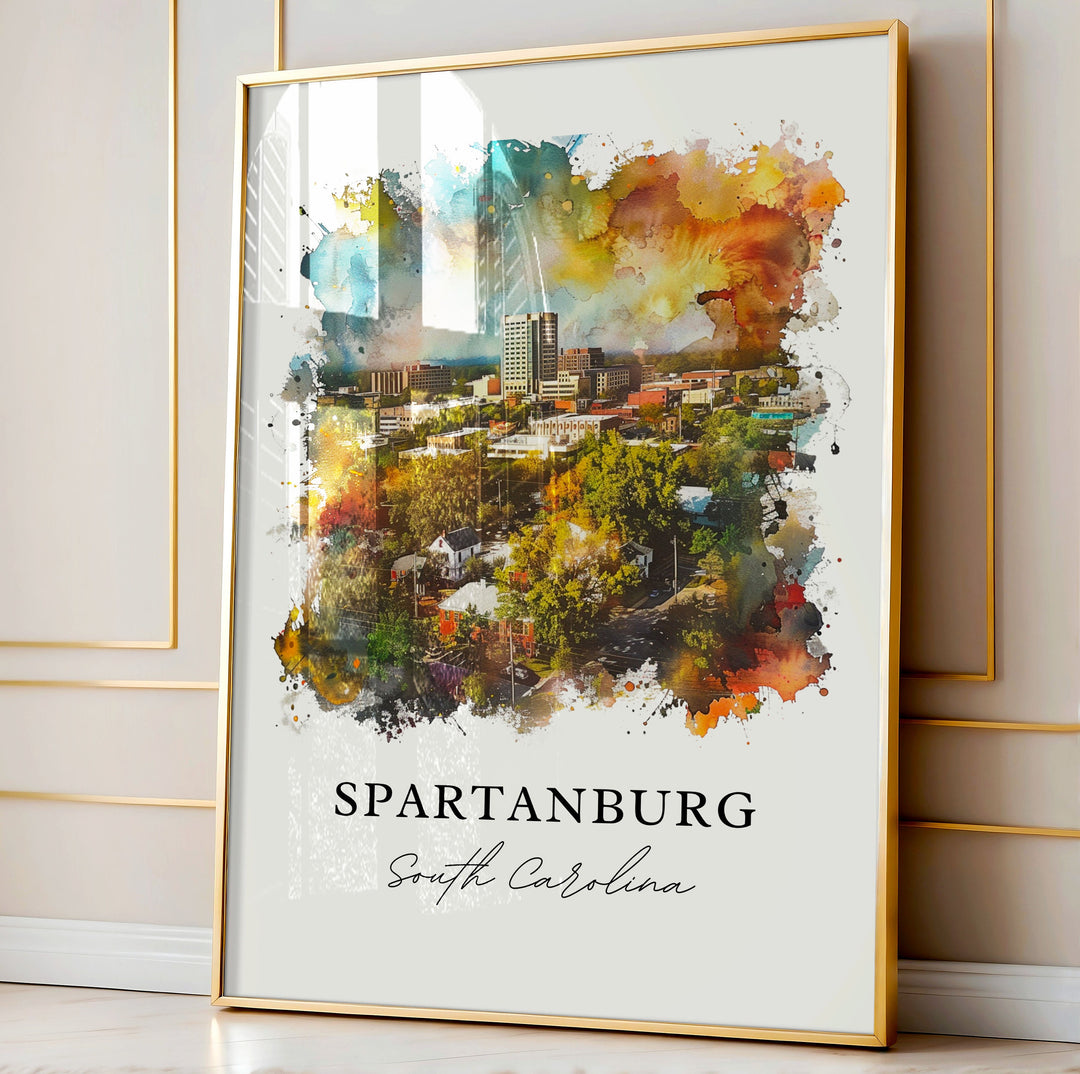 Spartanburg SC Wall Art, Spartanburg SC Print, Spartanburg Watercolor, Spartanburg Gift,