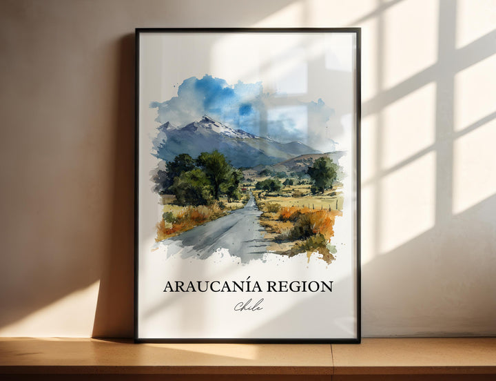 Araucania Region Wall Art, Araucania Chile Print, Chile Watercolor Art, Chile Gift, Chile Travel Print, Travel Poster, Housewarming Gift