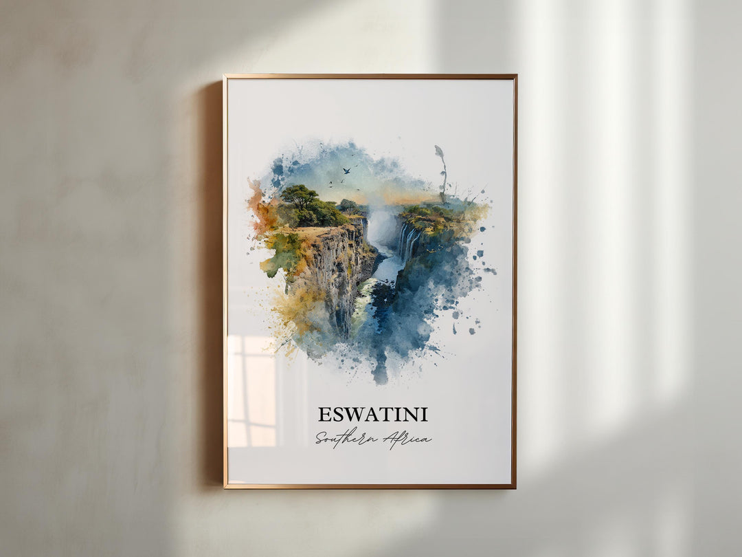 Eswatini Wall Art, Eswatini Print, South Africa Watercolor Art, Eswatini Gift, Travel Print, Travel Poster, Housewarming Gift