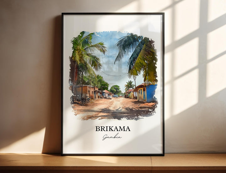 Brikama Wall Art, Gambia Print, Gambia Watercolor Art, Brikama Gambia Gift, Travel Print, Travel Poster, Housewarming Gift