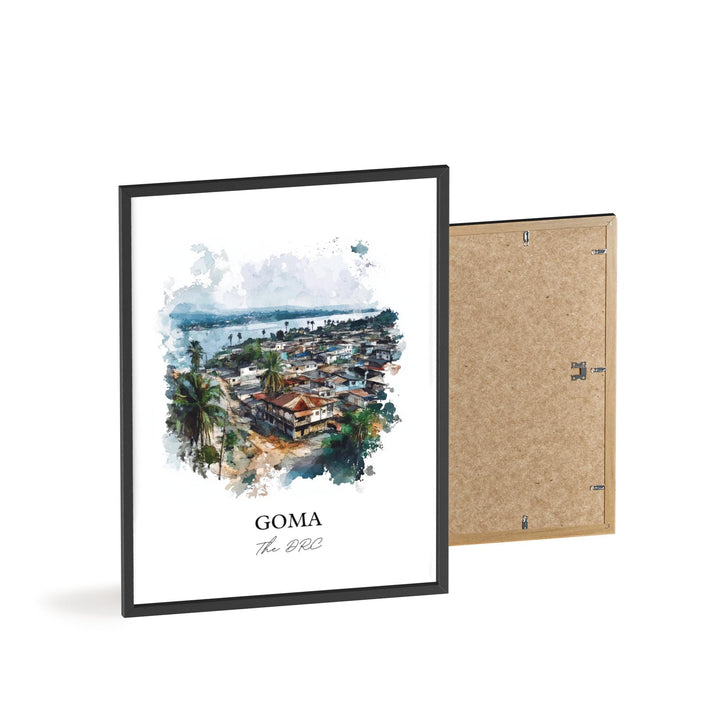 Goma DRC Wall Art, Lake Kivu Print, DRC Africa Watercolor Art, Goma The DRC Gift, Travel Print, Travel Poster, Housewarming Gift