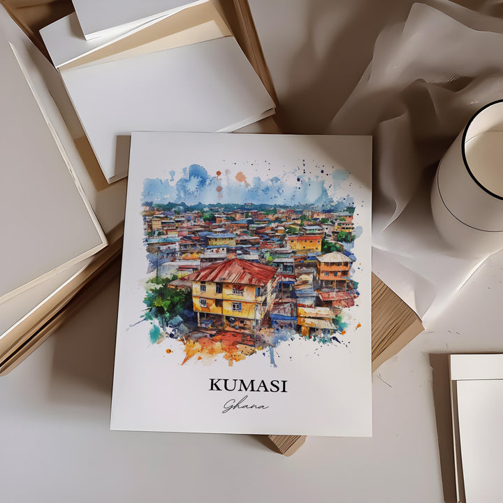 Kumasi Wall Art, Ghana Print, Ghana Watercolor Art, Kumasi Ghana Gift, Travel Print, Travel Poster, Housewarming Gift