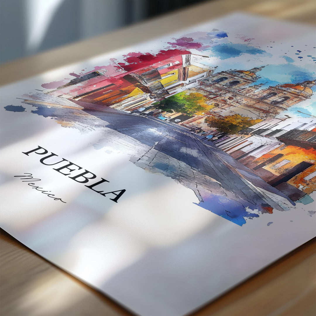 Puebla MX Wall Art, Puebla Mexico Print, Mexico Watercolor Art, Puebla Mexico Gift, Travel Print, Travel Poster, Housewarming Gift