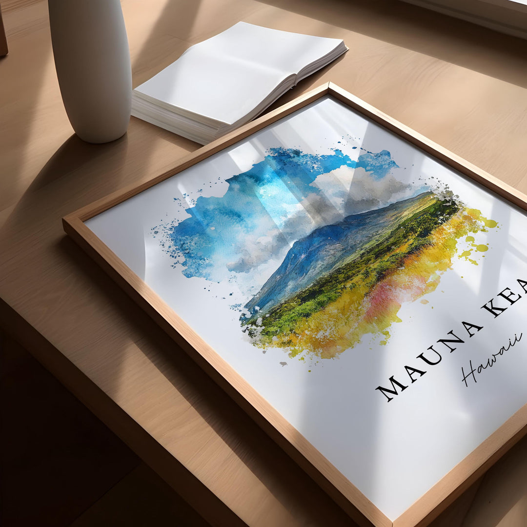 Mauna Kea Wall Art, Mauna Kea Hawaii Print, Mauna Kea Watercolor, Mauna Kea HI Gift,