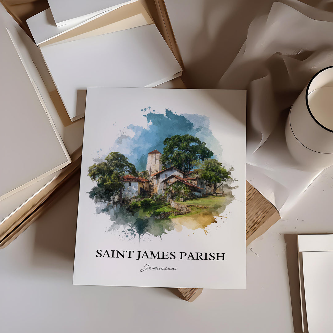 Saint James Parish Wall Art, Jamaica Print, Jamaica Watercolor Art, St. James Parish Gift, Travel Print, Travel Poster, Housewarming Gift