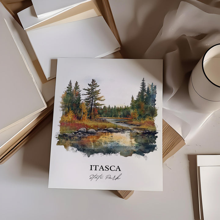 Itasca State Park Art, Park Rapids Print, Minnesota Watercolor Art, Itasca State Park Gift, Travel Print, Travel Poster, Housewarming Gift