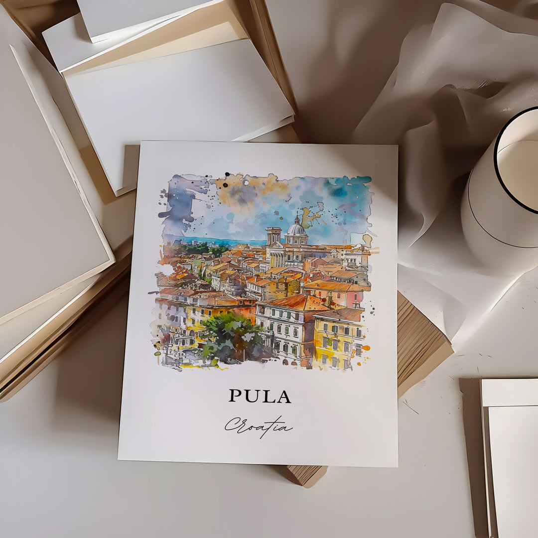 Pula Croatia Wall Art, Pula Print, Pula Istrian Peninsula Watercolor, Pula Croatia Gift,