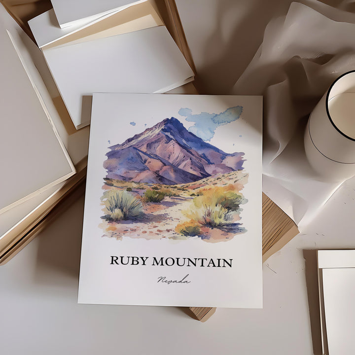 Ruby Mountains NV Wall Art, Elko County Print, Nevada Watercolor Art, Ruby Mountains Gift, Travel Print, Travel Poster, Housewarming Gift