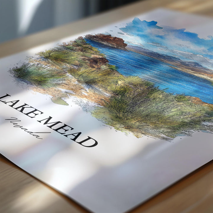 Lake Mead Wall Art, Nevada Print, Lake Mead NV Watercolor, Lake Mead Gift, Travel Print, Travel Poster, Housewarming Gift