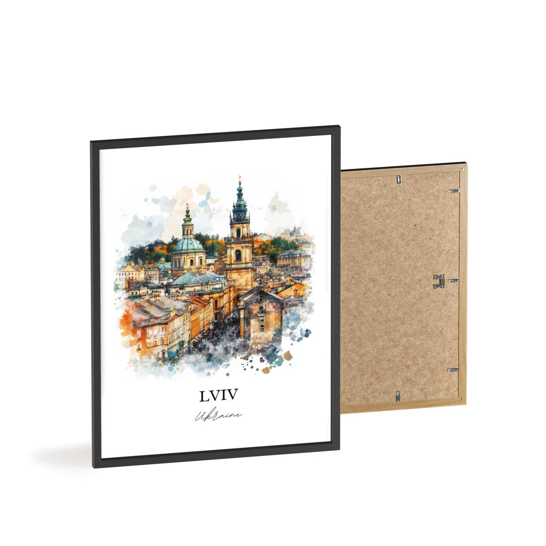 Lviv Wall Art, Lviv Skyline Print, Ukraine Watercolor Art, Lviv Ukraine Gift, Travel Print, Travel Poster, Housewarming Gift