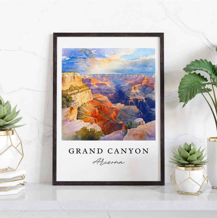 Grand Canyon traditional travel art - Arizona, Grand Canyon print, Wedding gift, Birthday present, Custom Text, Perfect Gift