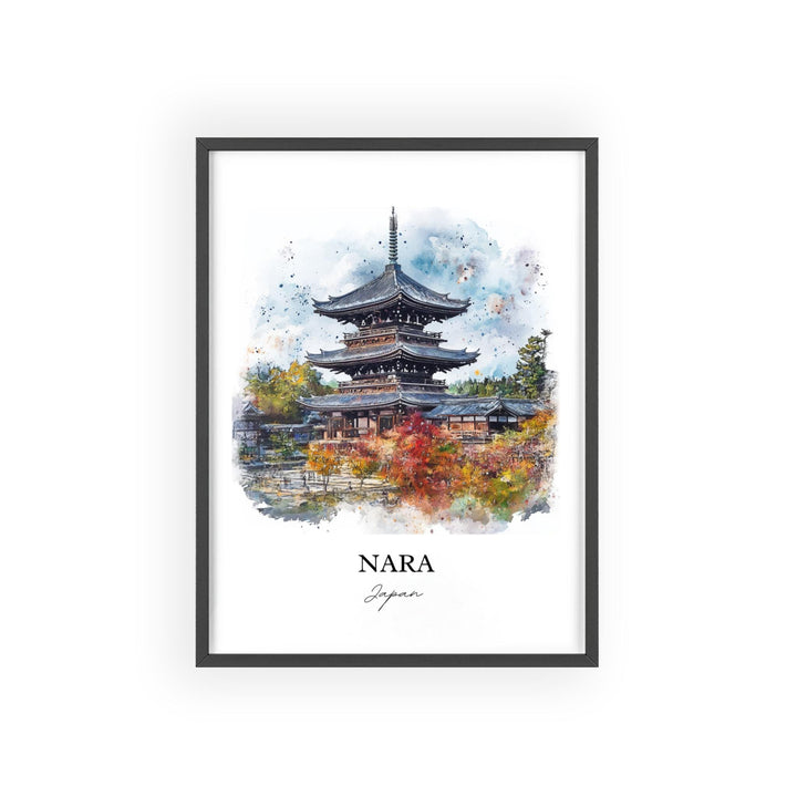 Nara Wall Art, Honshu Japan Print, Japan Watercolor Art, Nara Japan Gift, Travel Print, Travel Poster, Housewarming Gift