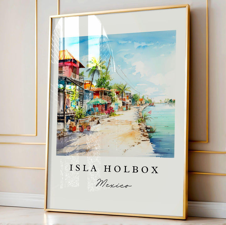 Isla Holbox traditional travel art - Mexico, Isla Holbox poster print, Wedding gift, Birthday present, Custom Text, Perfect Gift