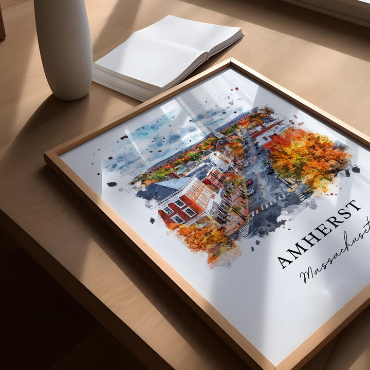 Amherst MA Wall Art, Amherst Print, Amherst Watercolor Art, Amherst Massachusetts Gift, Travel Poster, Housewarming Gift