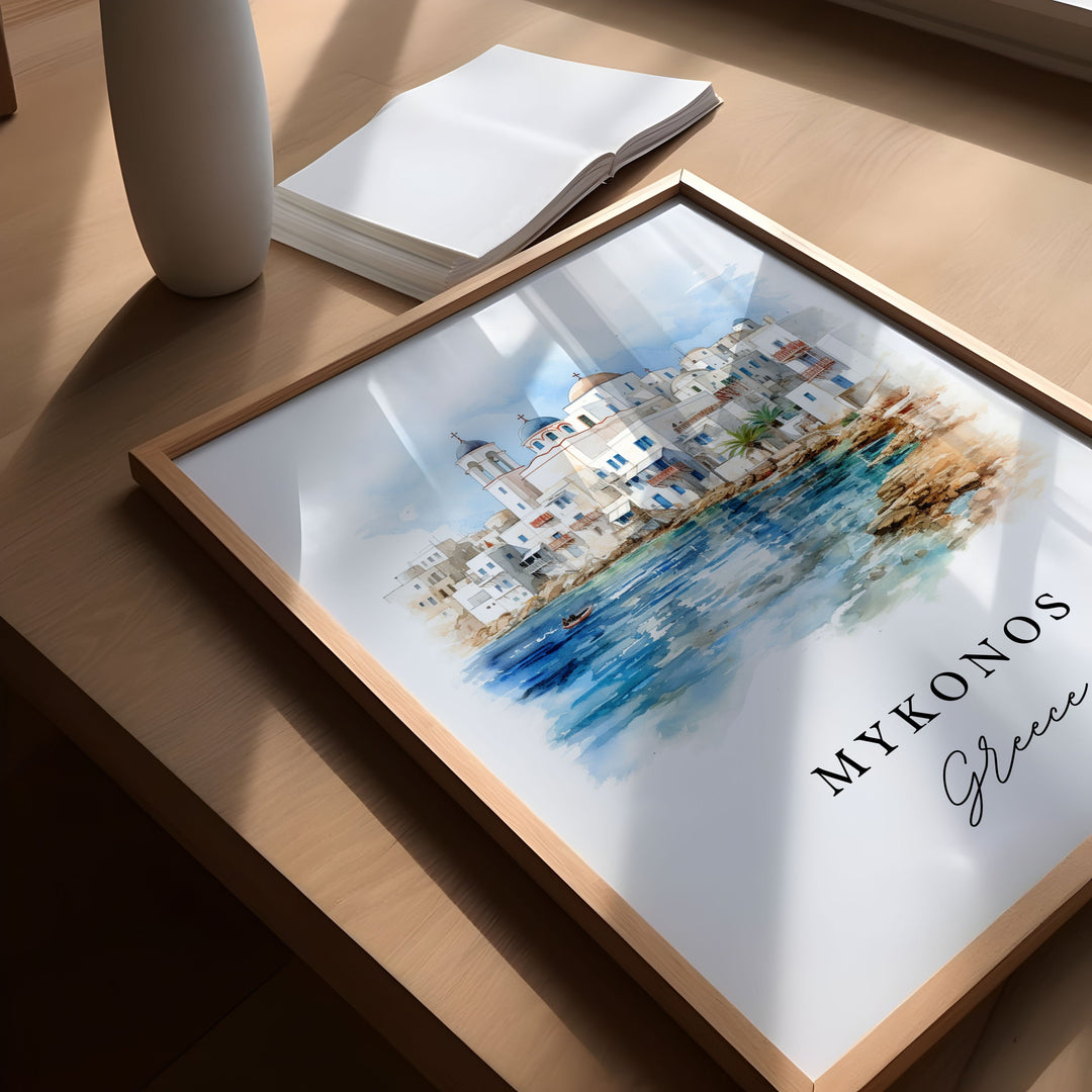 Mykonos Greece wall art - Greece, Mykonos poster, Mykonos Wedding gift, Birthday present, Custom Text, Personalised Gift