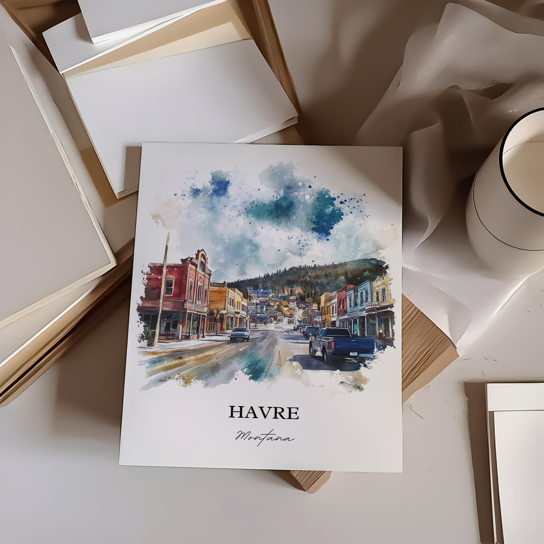 Havre MT Wall Art, Hill County Print, Montana Watercolor Art, Havre Montana Gift, Travel Print, Travel Poster, Housewarming Gift