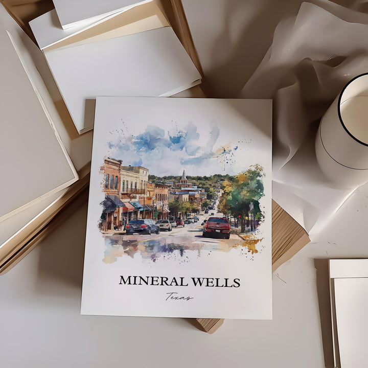 Mineral Wells TX Wall Art, Palo Pinto County Print, Texas Watercolor Art, Mineral Wells Gift, Travel Print, Travel Poster, Housewarming Gift