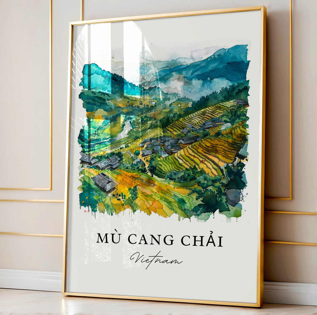 Mu Cang Chai Wall Art, Vietnam Print, Yên Bái Vietnam Watercolor, Vietnam Travel Gift,