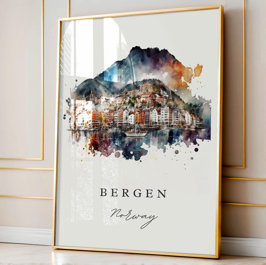 Bergen Norway wall art - Bergen, Norway poster, Bergen Norway Wedding gift, Birthday present, Custom Text, Personalized Gift