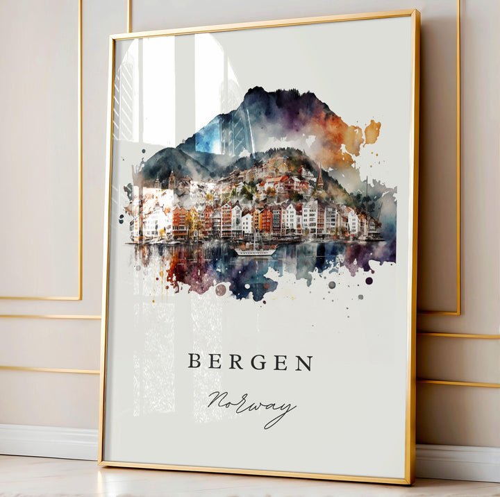 Bergen Norway wall art - Bergen, Norway poster, Bergen Norway Wedding gift, Birthday present, Custom Text, Personalized Gift