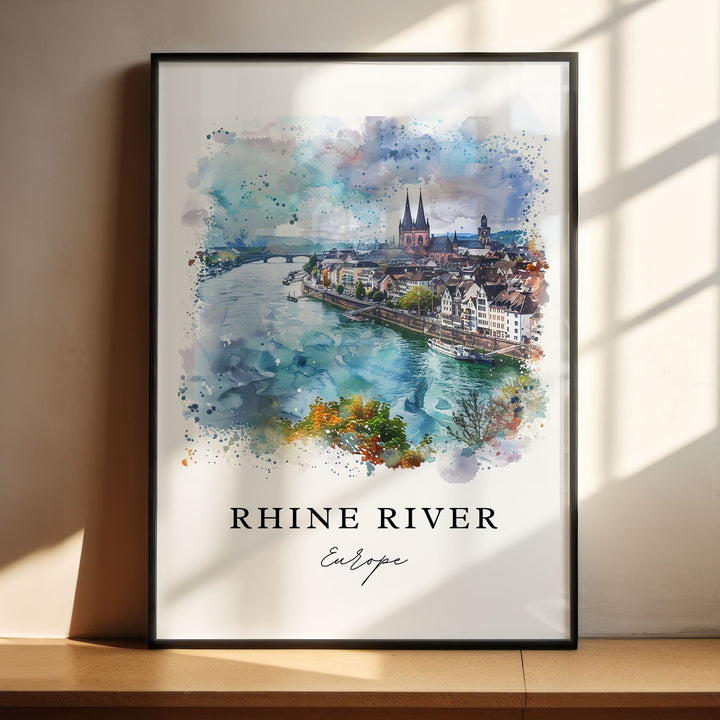 Rhine River Art, Rhine River Print, Rhine River Watercolor Art, Rhine River Europe Gift,