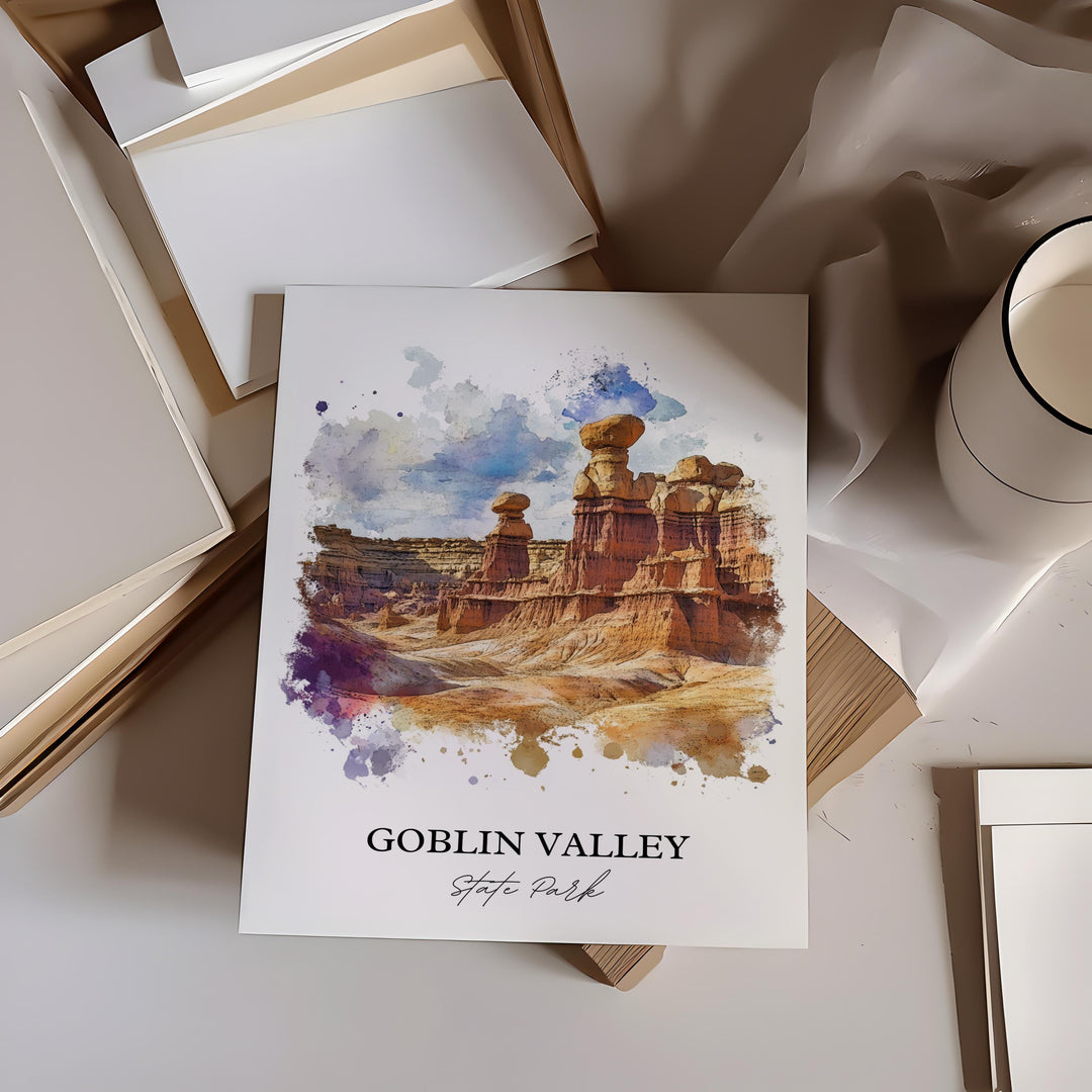Goblin Valley State Park Art, Emery County Print, Utah Watercolor, Goblin Valley Park Gift, Travel Print, Travel Poster, Housewarming Gift
