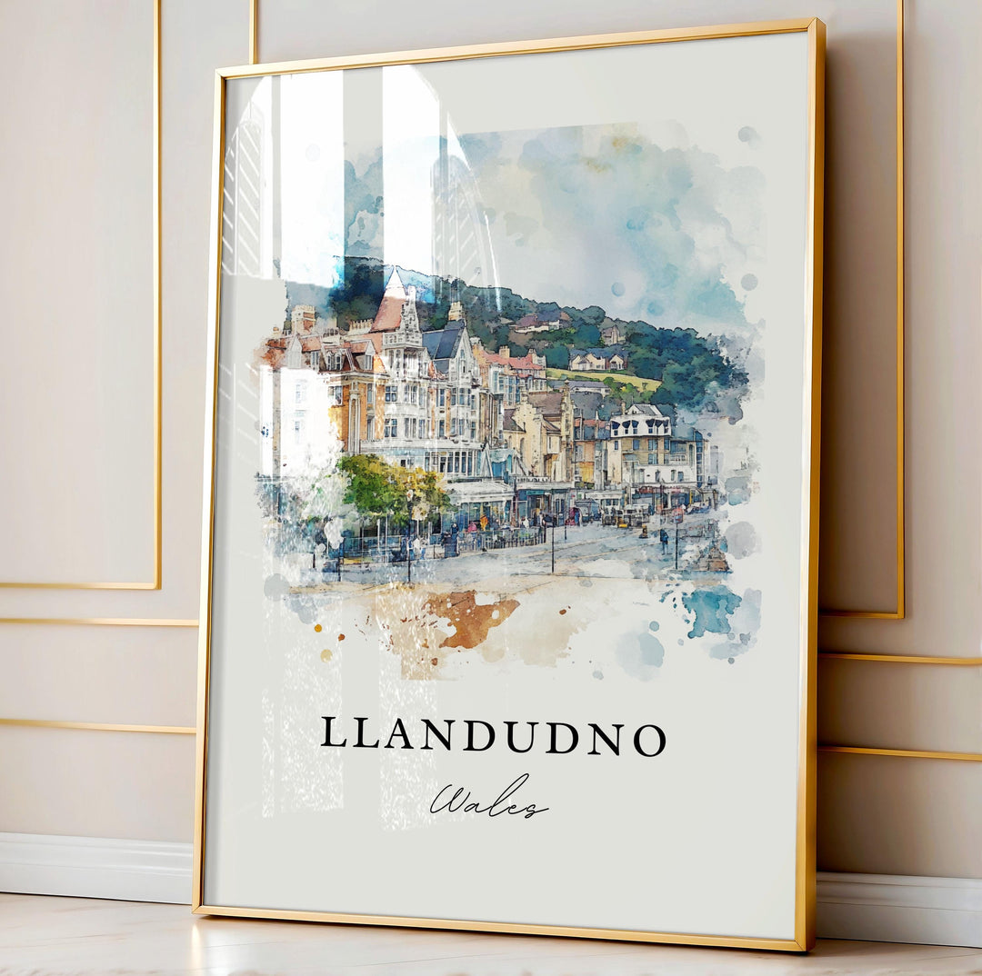 Llandudno Wall Art, Llandudno Wales Print, Llandudno Town Watercolor Art, North Wales Gift,