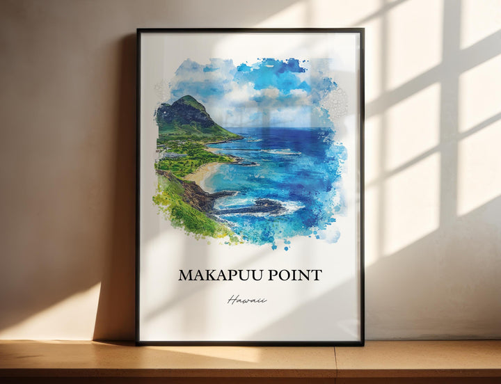 Makapuu Point Wall Art, Oahu Print, Oahu Watercolor Art, Makapuu Point Gift, Travel Print, Travel Poster, Housewarming Gift