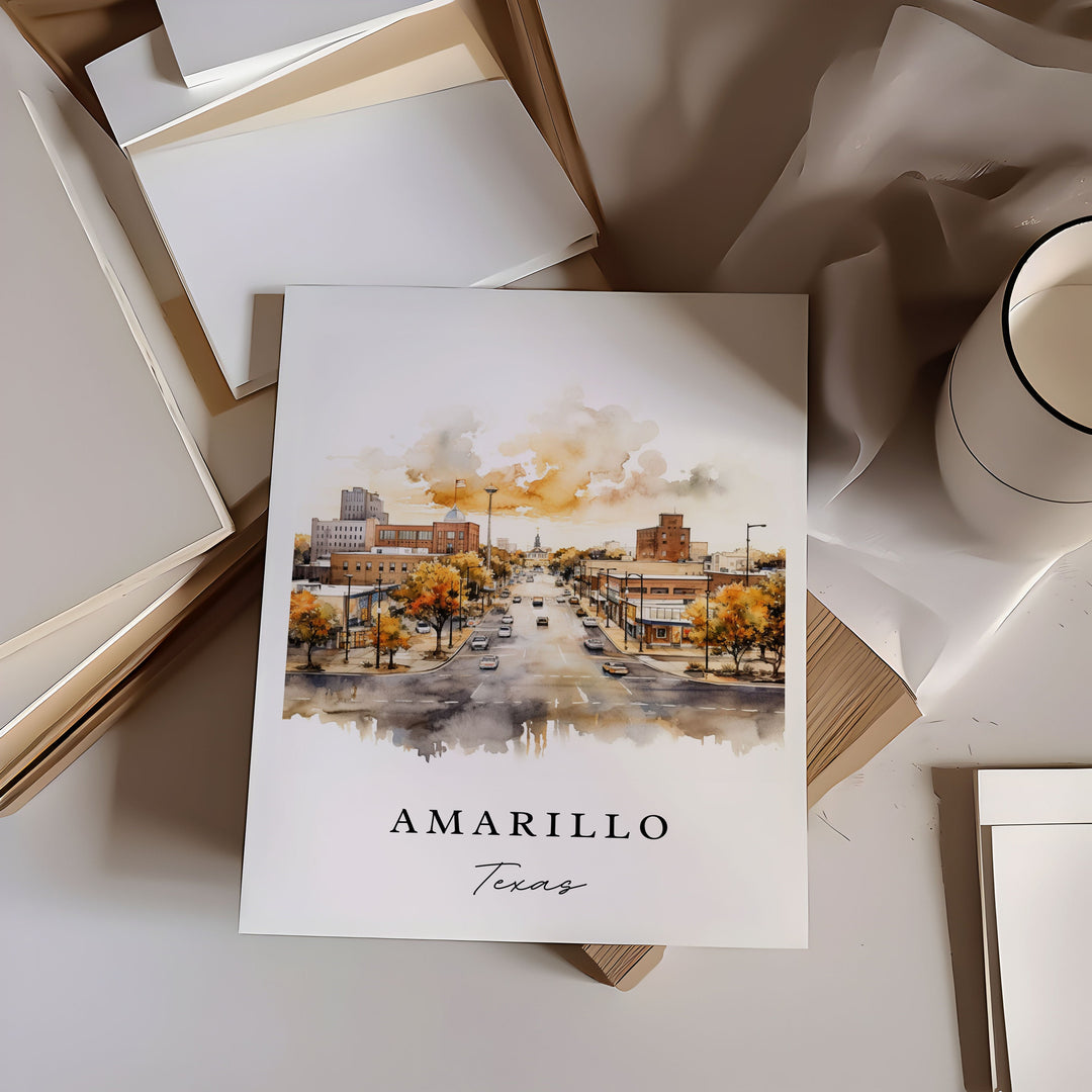 Amarillo TX wall art, Amarillo poster, Amarillo Texas gift, Amarillo Skyline artwork, Amarillo TX Watercolor art, Amarillo custom gift