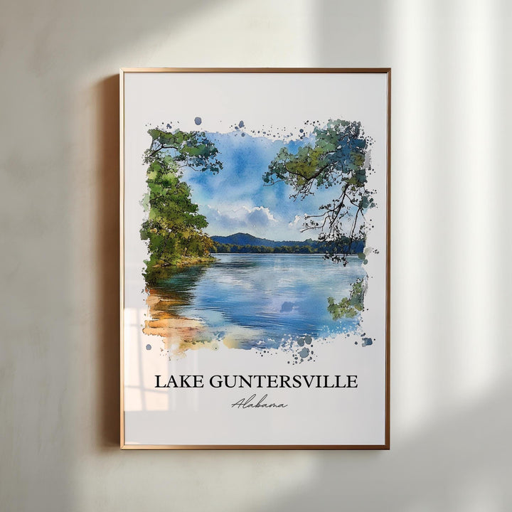 Lake Guntersville Wall Art, Alabama Print, Alabama Watercolor, Lake Guntersville Gift, Travel Print, Travel Poster, Housewarming Gift
