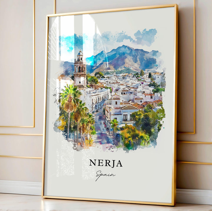 Nerja Spain Wall Art, Nerja Print, Nerja Watercolor Art, Costa del Sol Espana Gift,