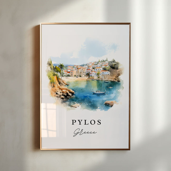 Pylos Greece Wall Art, Pylos Print, Pylos Watercolor Art, Pylos Greece Gift,