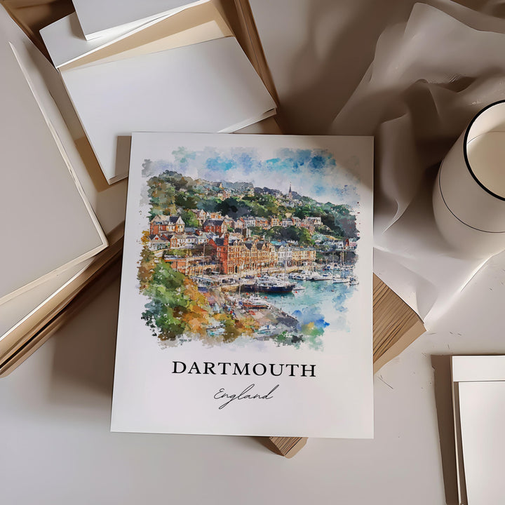 Dartmouth England Wall Art, Devon UK Print, Dartmouth Watercolor Art, Devon England Gift, Travel Print, Travel Poster, Housewarming Gift