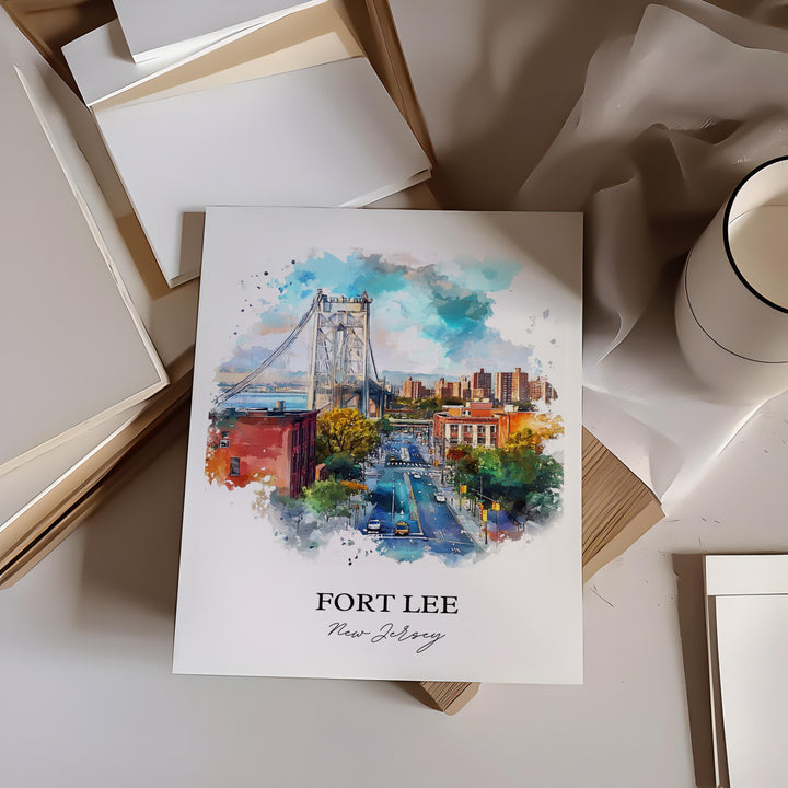 Fort Lee, New Jersey, USA – Watercolor Art Print of GW Bridge