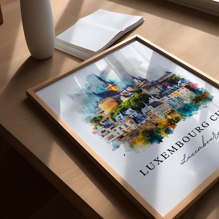 Luxembourg City watercolor travel art - Luxembourg, Luxembourg City print, Wedding gift, Birthday present, Custom Text, Perfect Gift