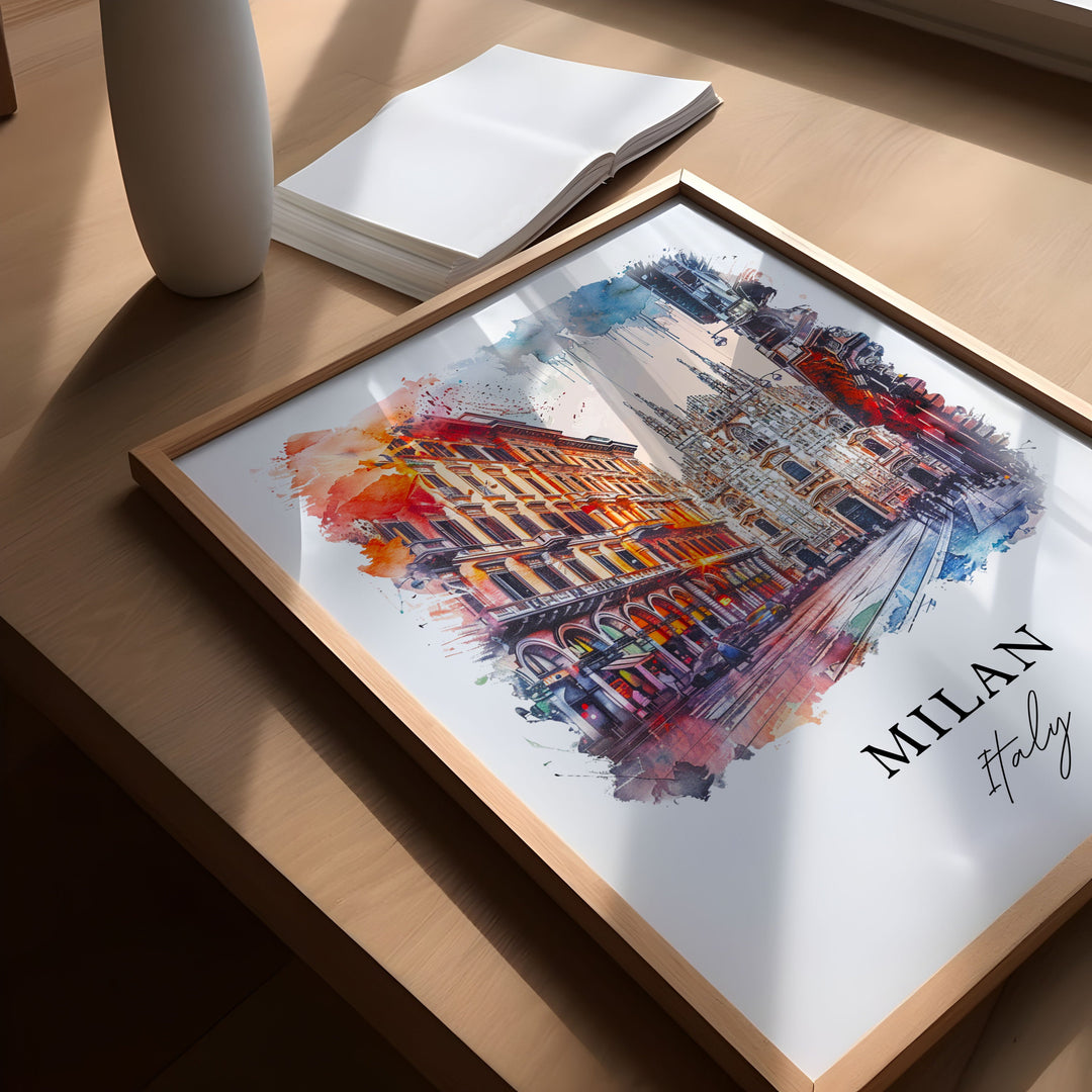 Milan Italy Wall Art, Milan Print, Milan IT Watercolor, Milan Italy Gift,