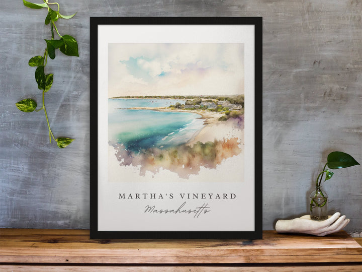 Martha's Vineyard traditional travel art - Boston, Marthas Vineyard poster, Wedding gift, Birthday present, Custom Text, Personalised Gift