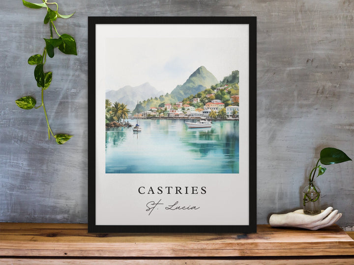 Castries St Lucia wall art - St Lucia, Castries poster, Castries Wedding gift, Birthday present, Custom Text, Personalized Gift